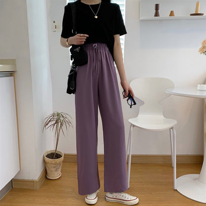 Spring Summer Fashion Loose Fit Solid Color Wide Leg Pant for Women