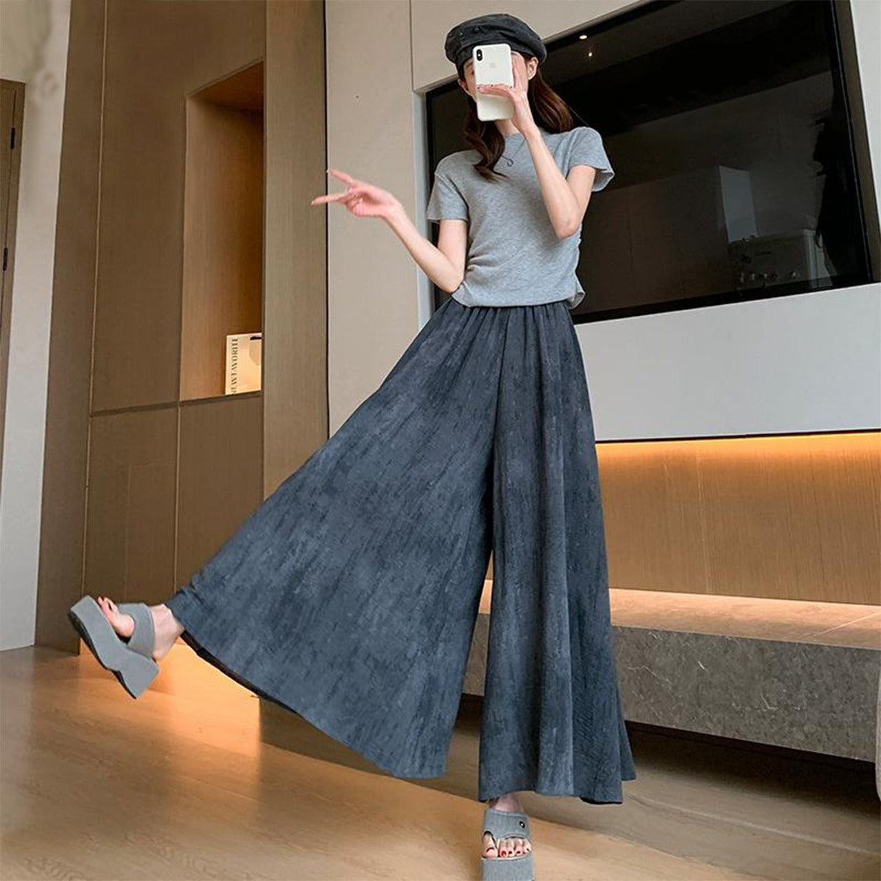 Long Fashion Solid Color Wide Leg Pants for Women