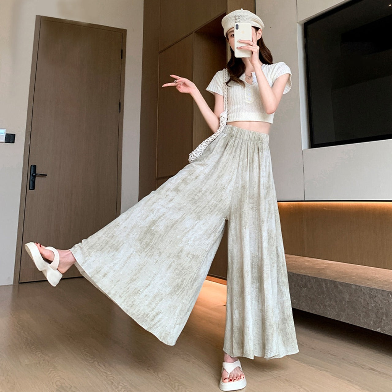 Long Fashion Solid Color Wide Leg Pants for Women