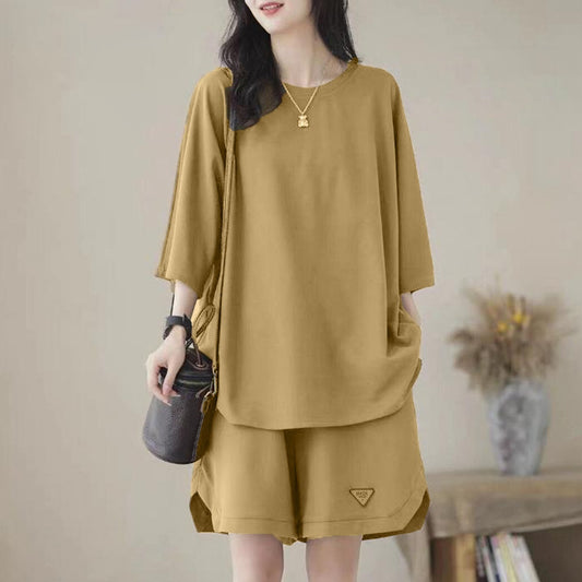 Solid Color Oversized T- Shirt & Shorts for Women