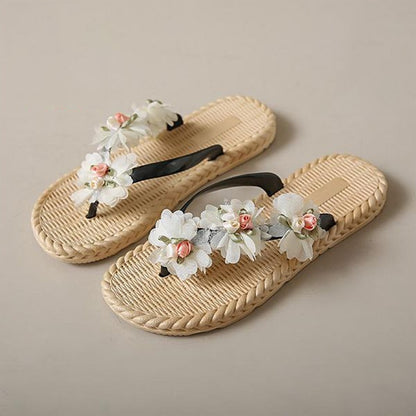 New Platform Fashion Floral Linen Sole Casual Sandals for Women