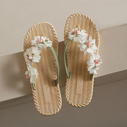 New Platform Fashion Floral Linen Sole Casual Sandals for Women