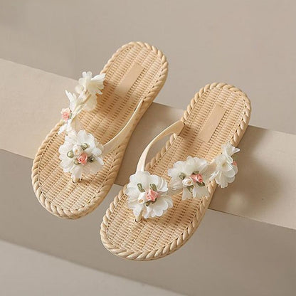 New Platform Fashion Floral Linen Sole Casual Sandals for Women