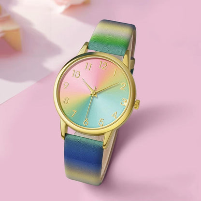 Round Leather Strap Fashion Quartz Watch for Ladies