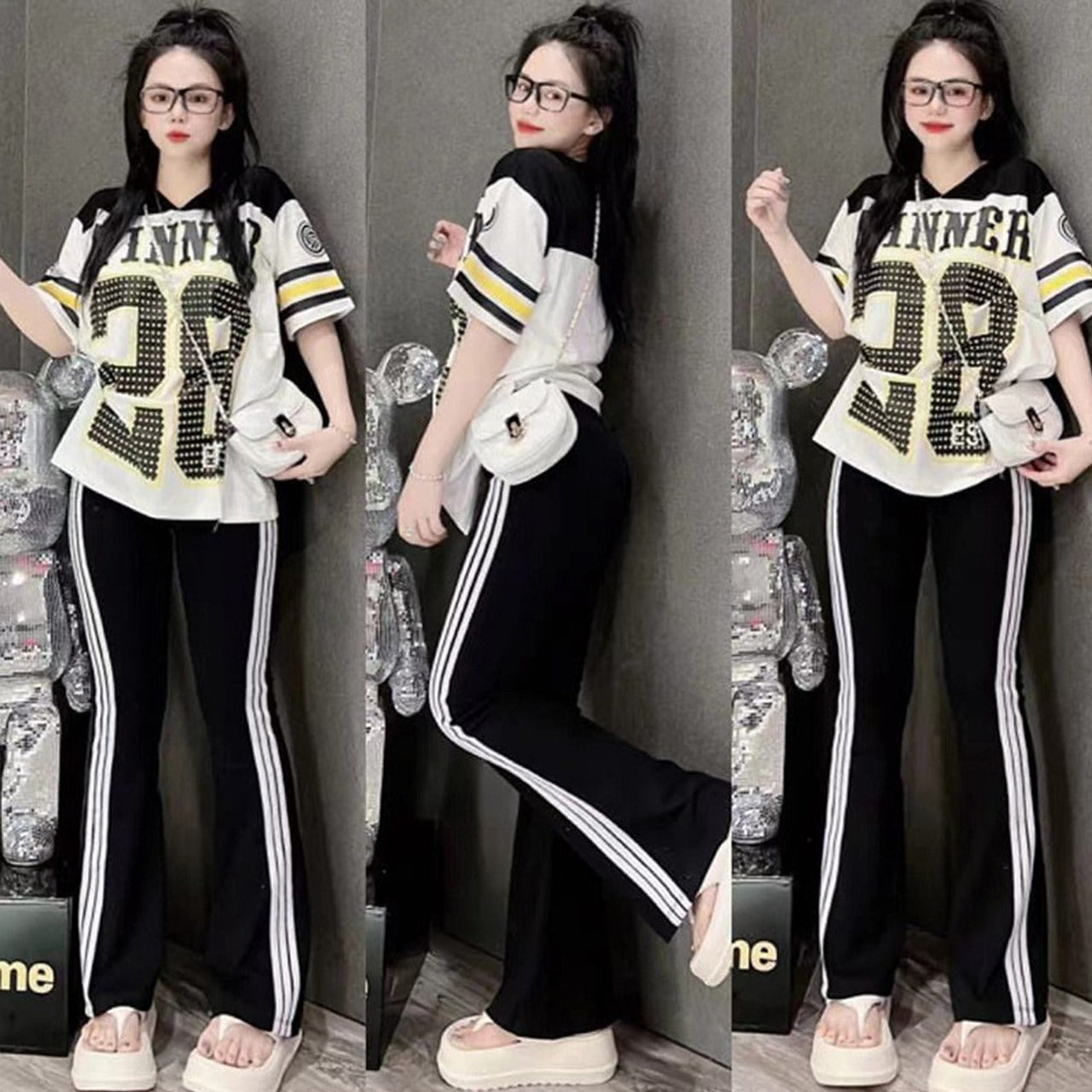 Printed Fashion T-shirt & Wide Leg Pant for Women