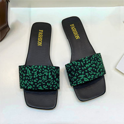 Single Band Leopard Pattern Casual Flat Sandals for Women