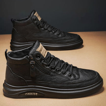 Lace Up High Top Patch Decor Leather Boot Shoes for Men