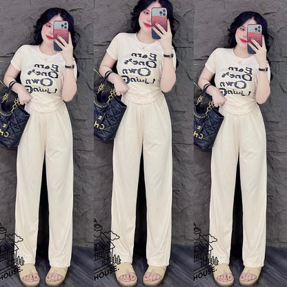 Smart Short Sleeve Fashion T-shirt & Long Pants for Women