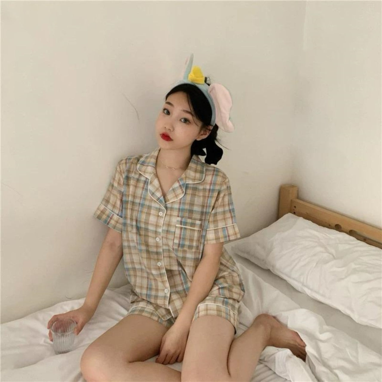 Home Wear Check & Printed Pattern Shirt & Shorts for Women