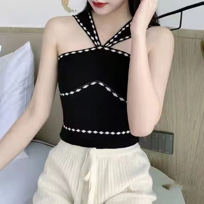 Off Shoulder Knitted Fashion Cross Camis Top for Women