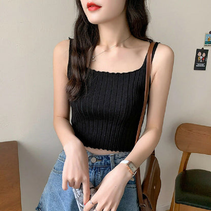 Solid Color Square Neck Sleeveless Crop Top for Women