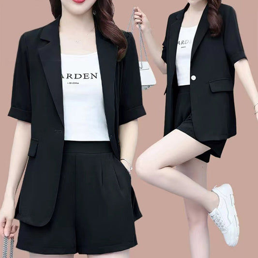 Office Career Style Solid Color Blaze Suit & Shorts for Women