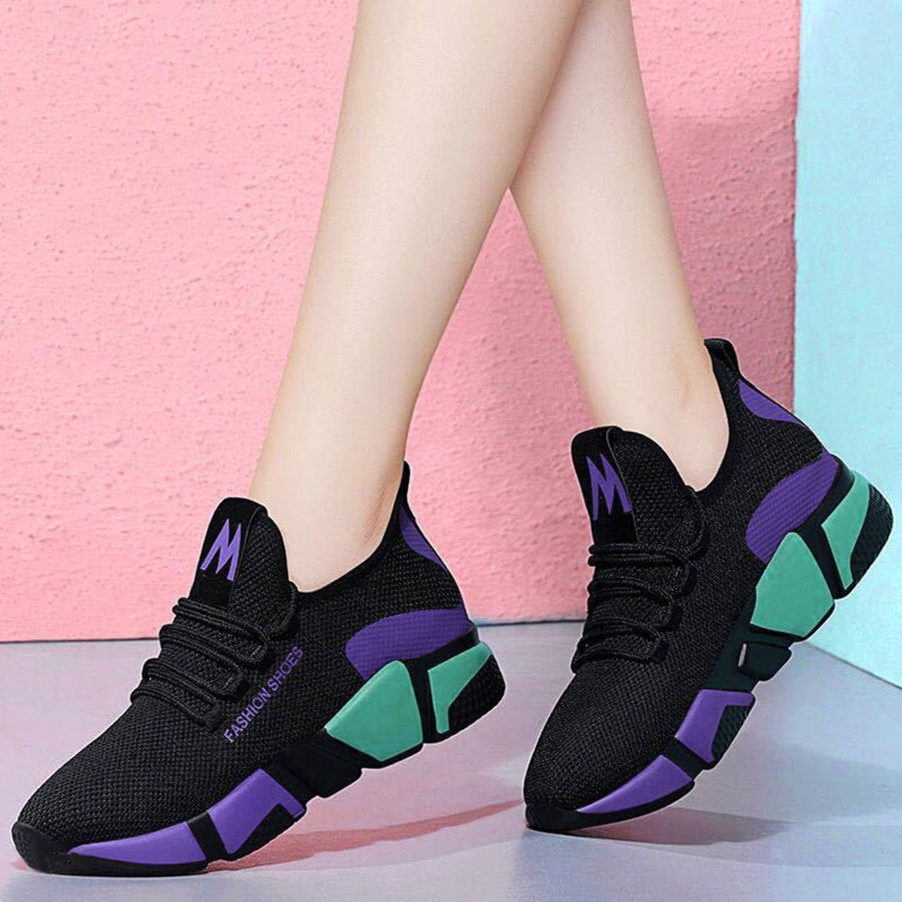 Korean Style Block Multicolor Pattern Casual Sports Shoes for Women