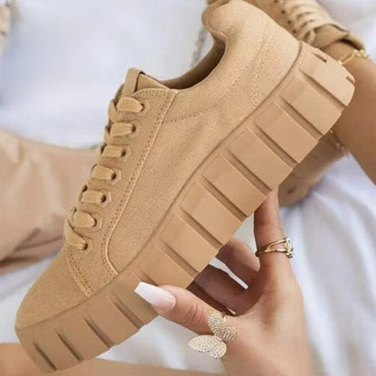 Thick Soled Chunky Vulcanized Lace Up Breathable Sneaker Shoes for Women