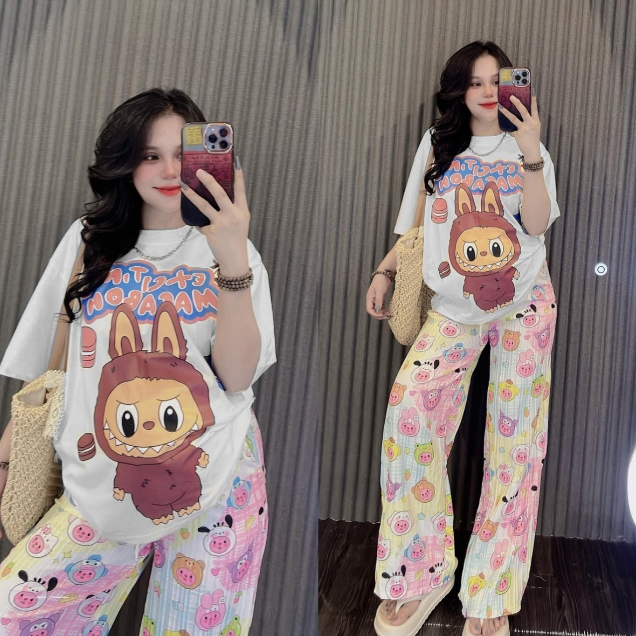 Cartoon Graphic Printed Fashion Pajama for Ladies