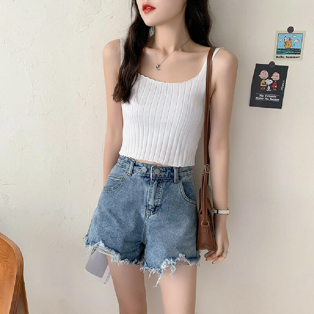 Solid Color Square Neck Sleeveless Crop Top for Women