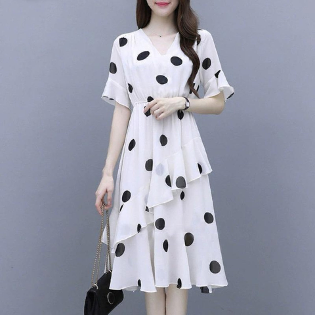 Polka Dot Printed Fashion Short Sleeve Dress for Women