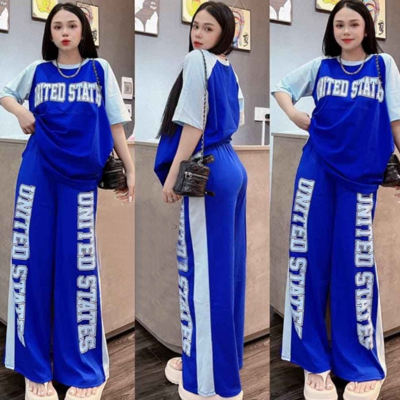 Latest Fashion Letter Pattern Oversized T-shirt & Wide Leg Pant for Women