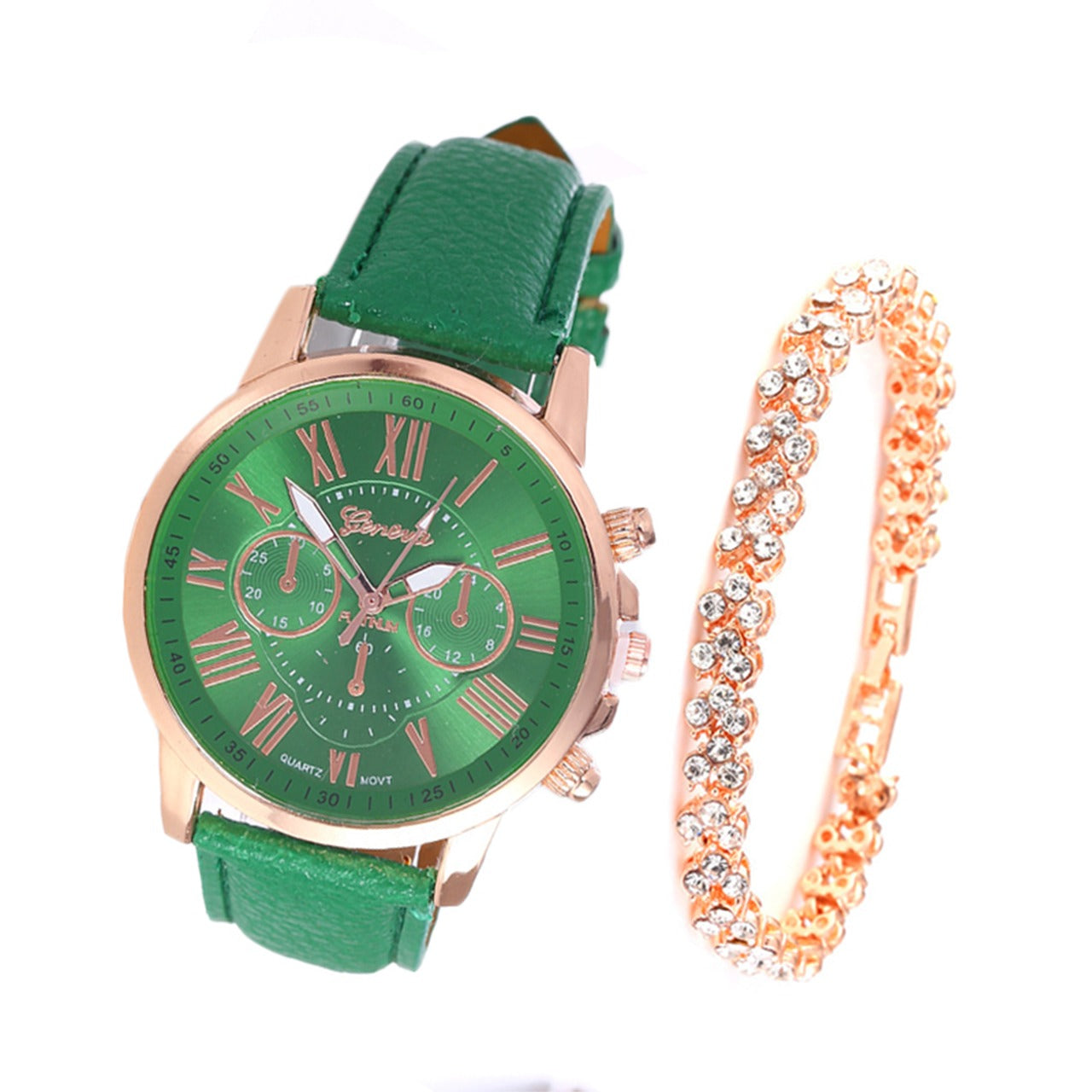 Roman Dial Style Solid Strap Wrist Watch & Bracelet for Women