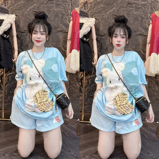 Printed Fashion Casual Street Wear T-shirt & Shorts Cord set for Women