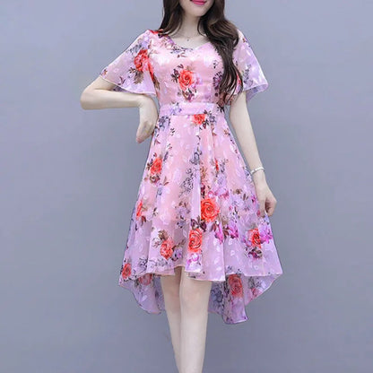 Floral Printed Midi Fashion Top Dress for Women