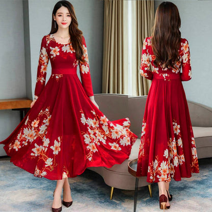 Floral Printed Fashion Long Sleeve Casual Dress for Women