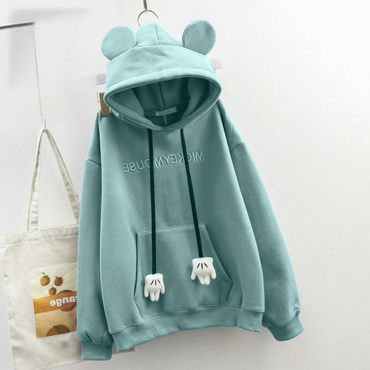Mickey Mouse Text Cartoon Pullover Hoodies for Women