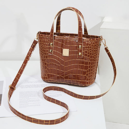 Solid Color Crocodile Pattern Large Capacity Bag for Women