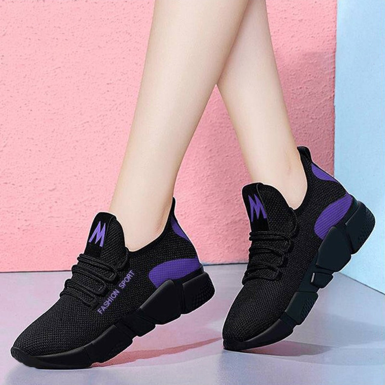 Korean Style Block Multicolor Pattern Casual Sports Shoes for Women
