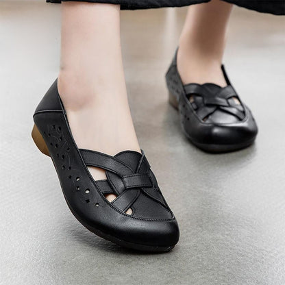 Cutout Soft Style Casual Female Leather Loafers for Women