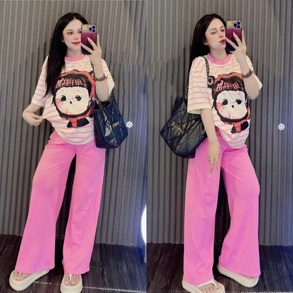 Graphics Printed Fashion Short Sleeve T-shirt & Pant for Women