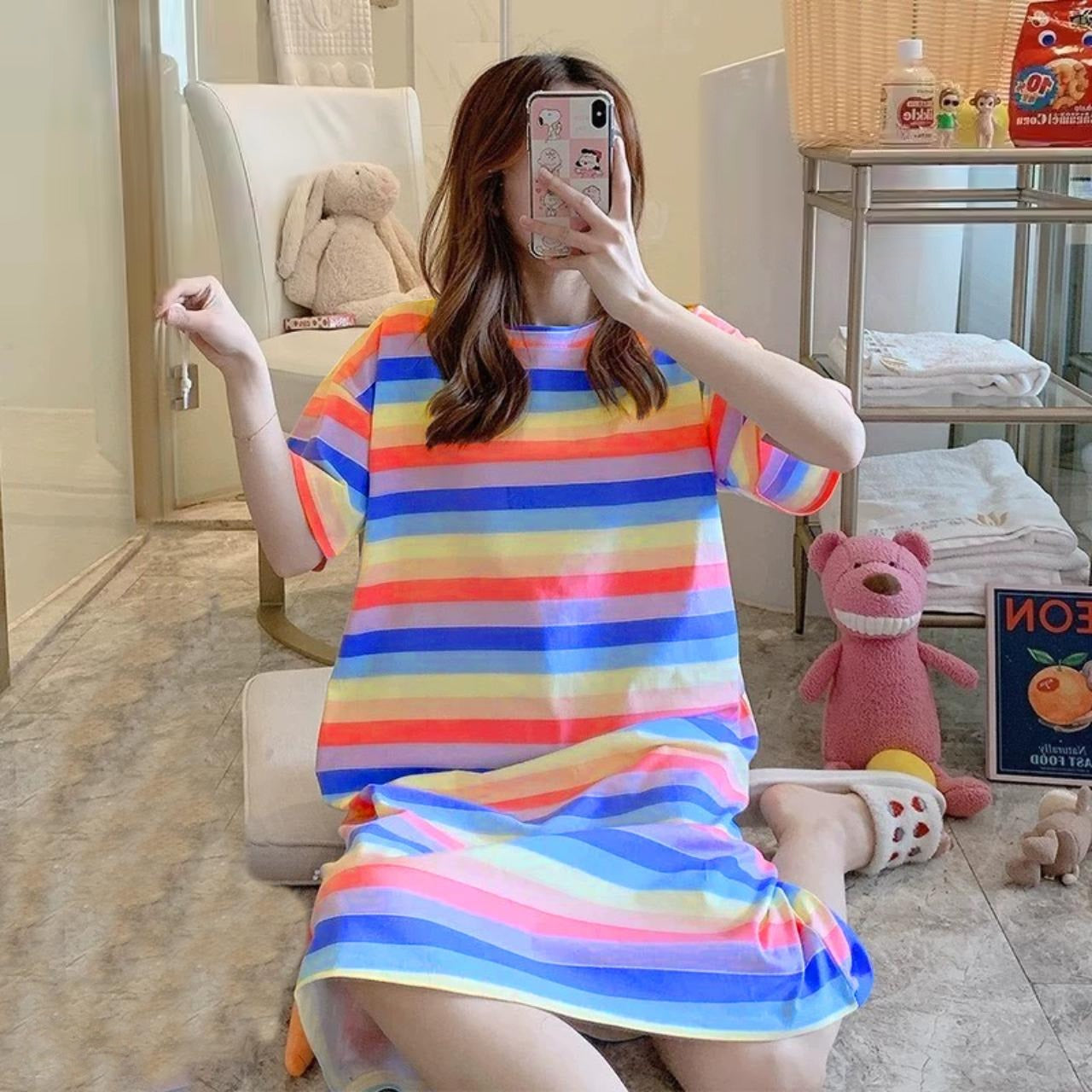 Printed Pattern Summer Korean Sleepwear Pajama for Women