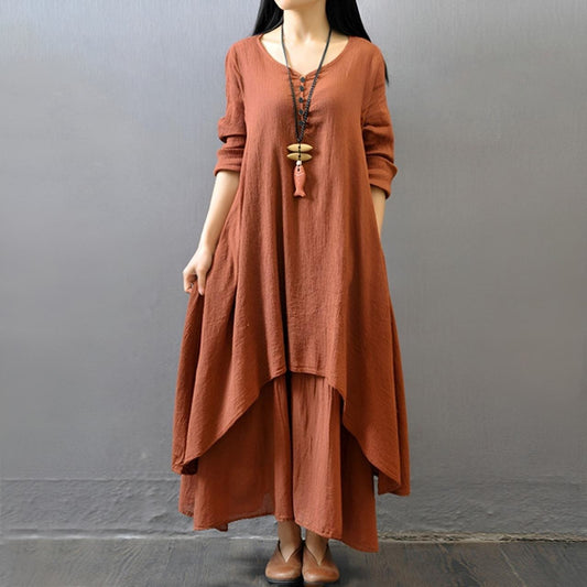 Latest Solid Fashion Double Fake Style Dress for Women