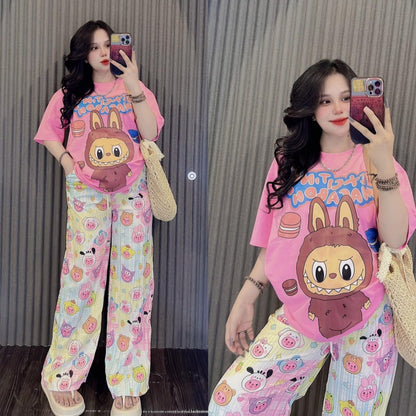 Cartoon Graphic Printed Fashion Pajama for Ladies