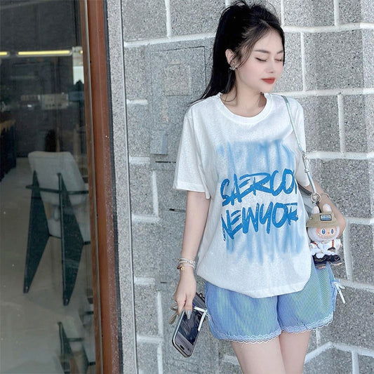 Printed Fashion Short Sleeve T-shirt & Shorts for Women