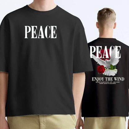Peace Text Printed Fashion Short Sleeve T-shirt for Men