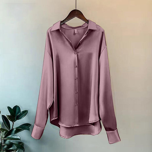 Long Sleeve Fashion Satin Fabric Style Long Shirt for Women