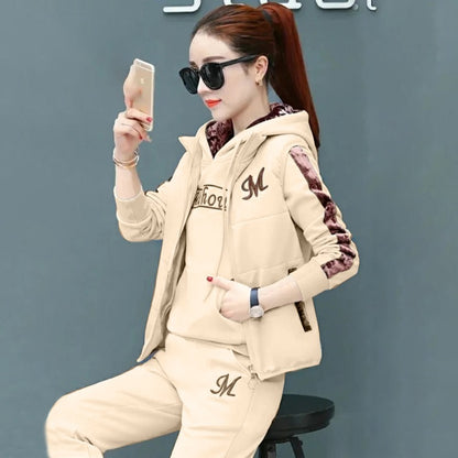 Printed Fashion Hoodies Plush Tracksuit Set for Women