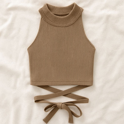 Solid Ribbed Fashion High Neck Fashion Tank Top for Women