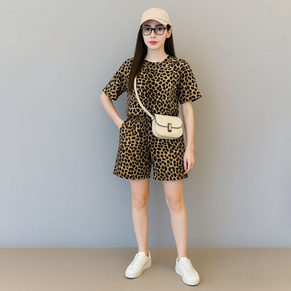 Animal Printed Fashion Short Sleeve Top & Shorts for Women