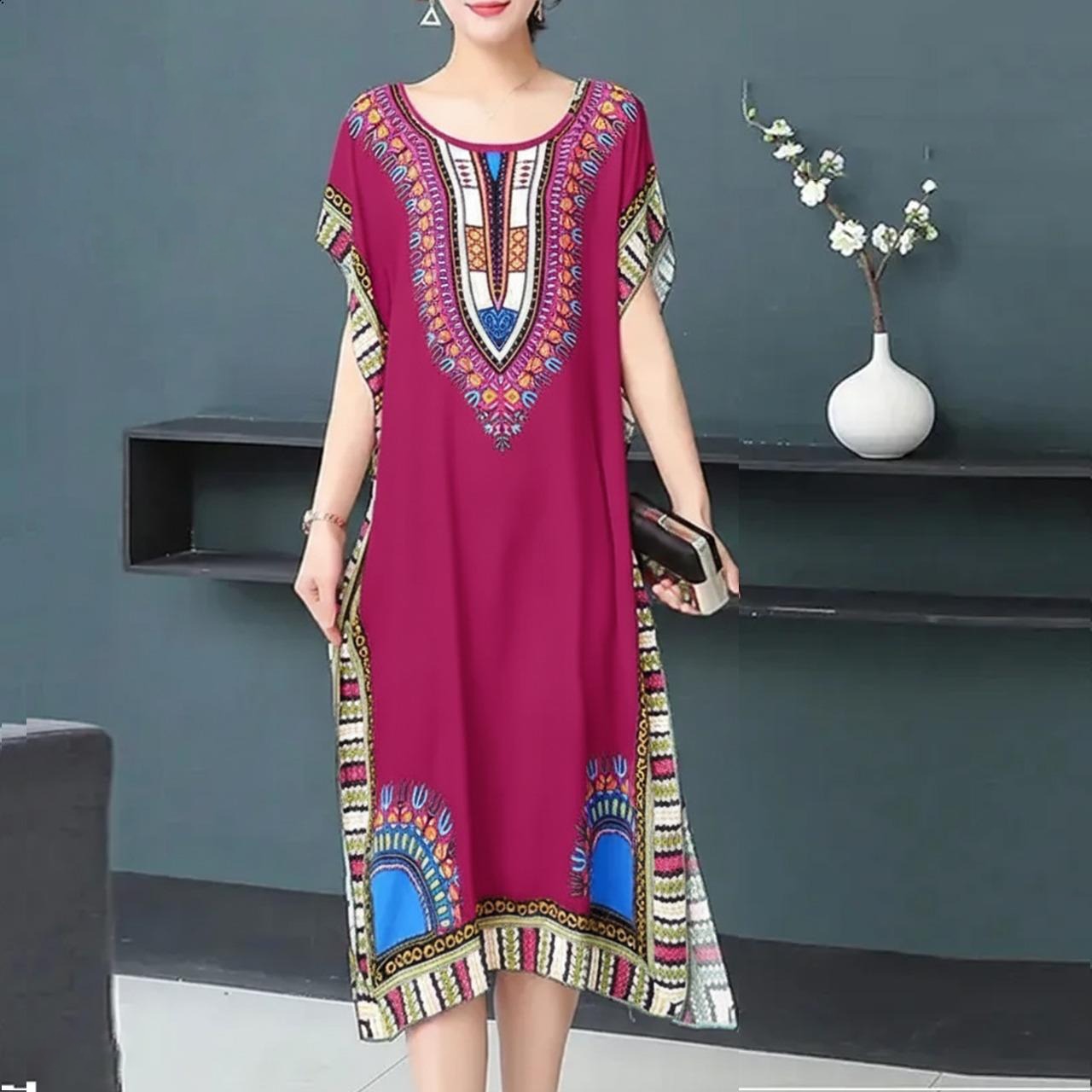 Tribal Print Fashion Short Sleeve Dress for Women