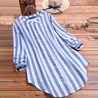 Elegant Striped Pattern Cotton Long Shirt for Women