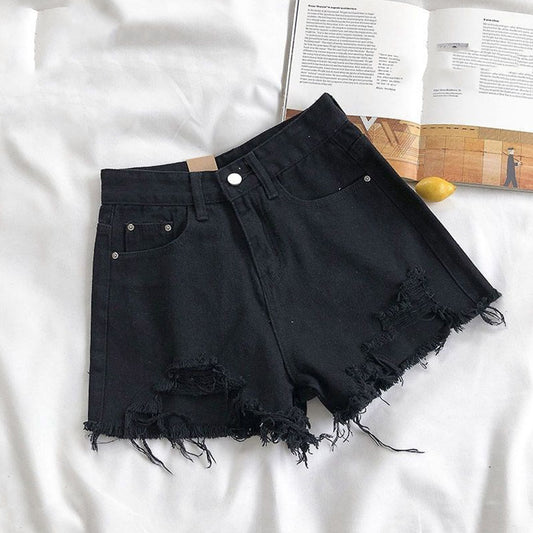 High Waist Korean Fashion Ripped Denim Shorts for Women