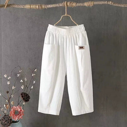 Solid Cotton Linen Wide Leg Pants for Women