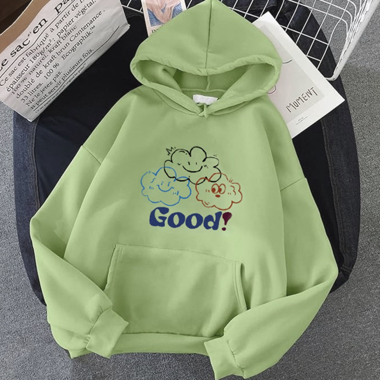 Good Text Printed Full Sleeve Hoodies for Women