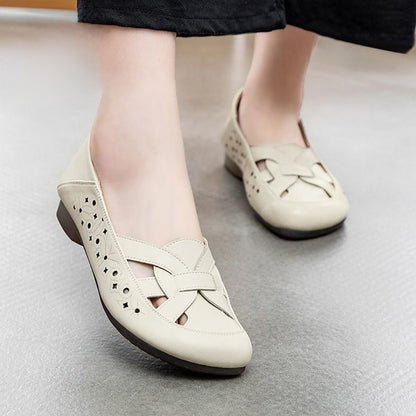 Cutout Soft Style Casual Female Leather Loafers for Women