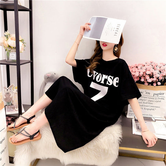 Number Printed Korean Fashion Long Mid Top Dress for Women