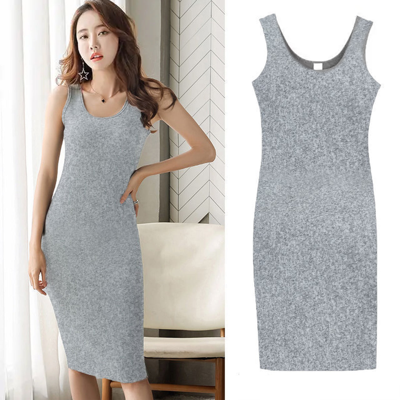 New Solid Color Sleeveless Body-con Dress for Women