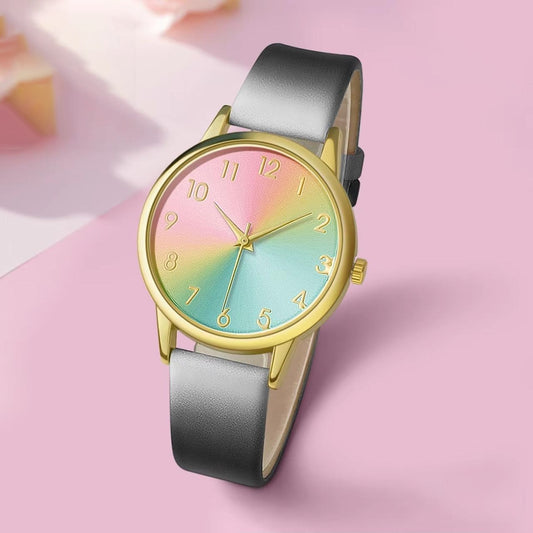 Round Leather Strap Fashion Quartz Watch for Ladies