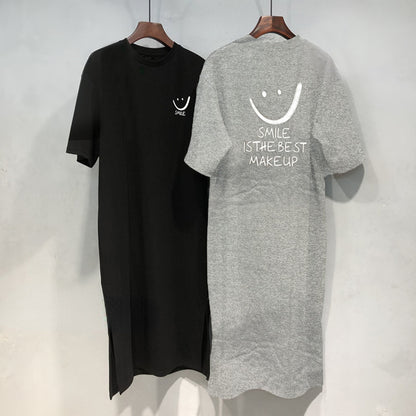 Summer Style Short Sleeve Casual Loose Fit T-Shirt Mid-Dress for Women